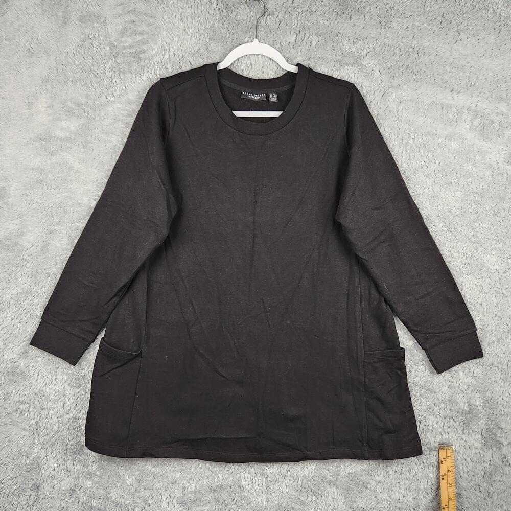 Susan Graver Weekend Shirt Womens 1X Black Long Sleeve Tunic Soft Knit Pockets